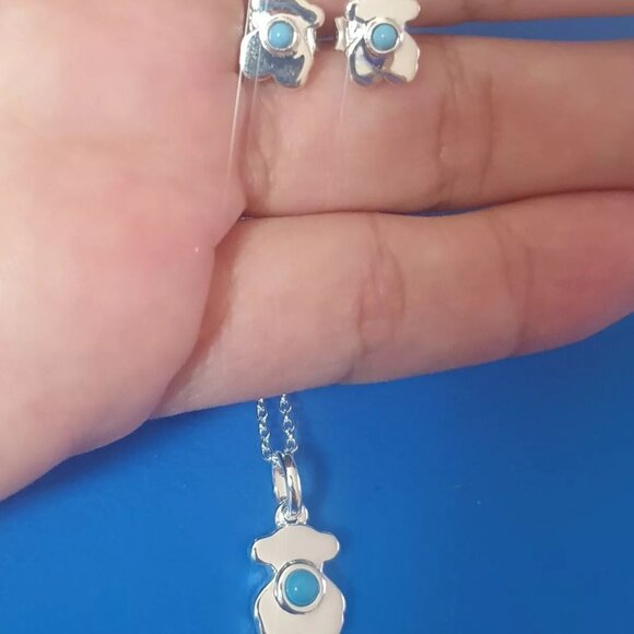 Tous Sterling Silver and Turquoise Necklace and Earrings Set - Picture 3 of 8